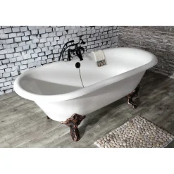 Kingston Brass Deck Mount 2-Hole Clawfoot Tub Faucet with Hand Shower