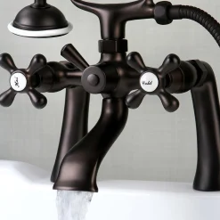 Kingston Brass Deck Mount 2-Hole Clawfoot Tub Faucet with Hand Shower