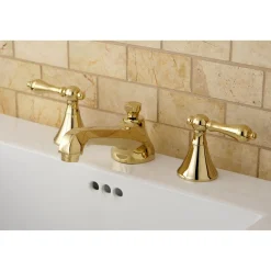 Kingston Brass Deck Mount 8-Inch Widespread Bathroom Faucet with Brass Pop-Up