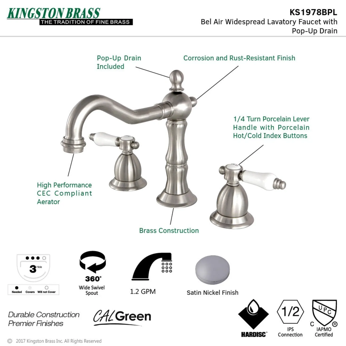 Kingston Brass Deck Mount 8" Widespread Bathroom Faucet