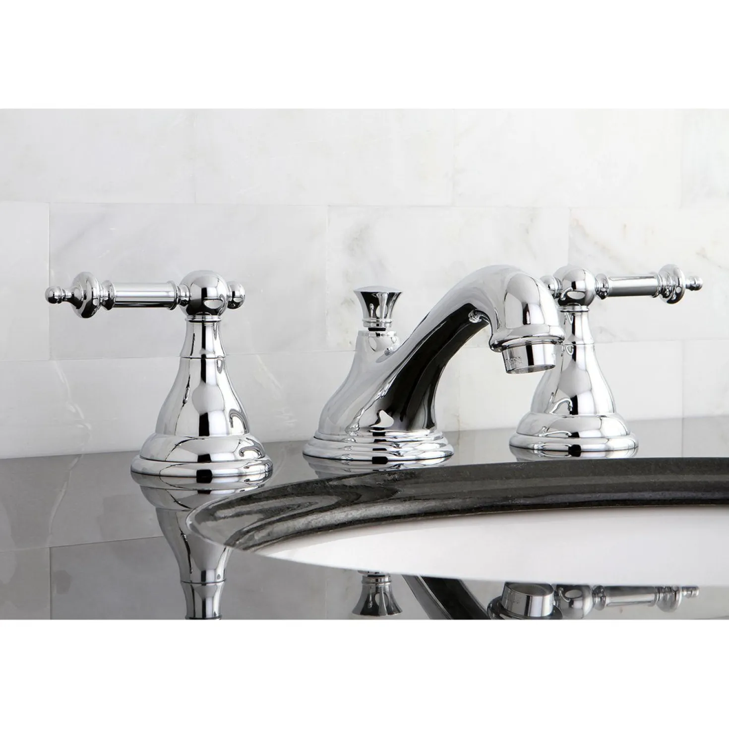 Kingston Brass Deck Mount 8" Widespread Bathroom Faucet with Brass Pop-Up