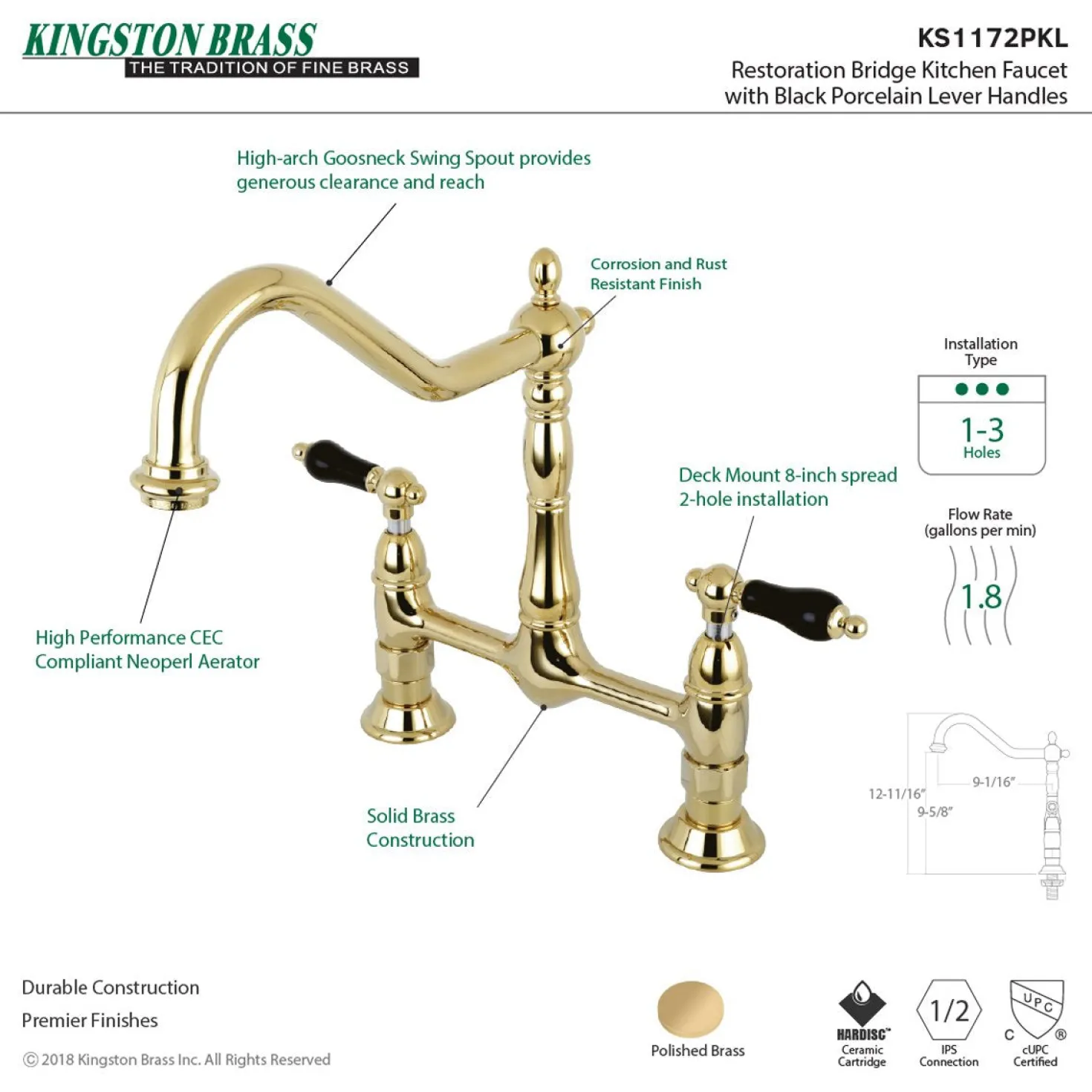 Kingston Brass Duchess 8" Centerset Kitchen Faucet Less Sprayer