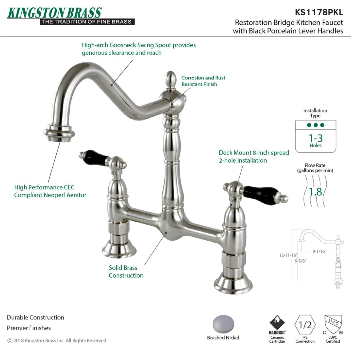Kingston Brass Duchess 8" Centerset Kitchen Faucet Less Sprayer