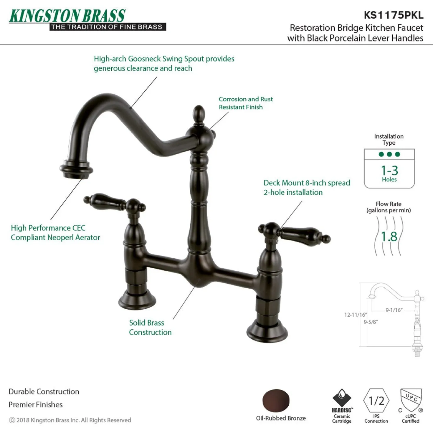 Kingston Brass Duchess 8" Centerset Kitchen Faucet Less Sprayer