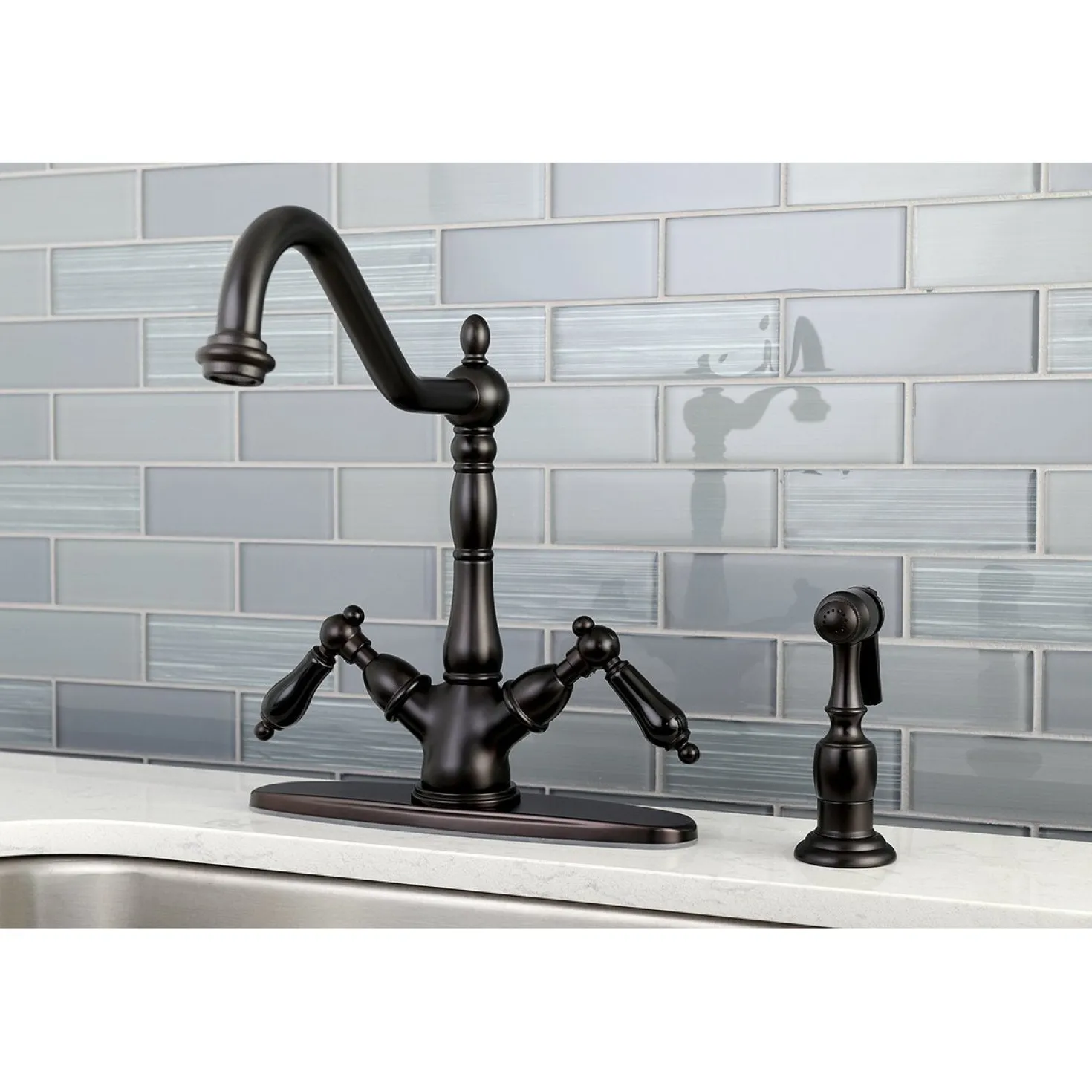 Kingston Brass Duchess 8" Centerset Deck Mount Kitchen Faucet with Brass Sprayer