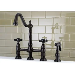 Kingston Brass Duchess Deck Mount 8" Centerset Kitchen Faucet with Brass Sprayer