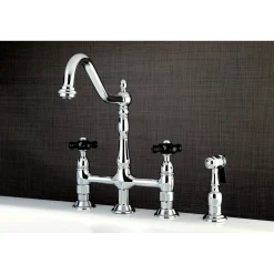 Kingston Brass Duchess Deck Mount 8" Centerset Kitchen Faucet with Brass Sprayer
