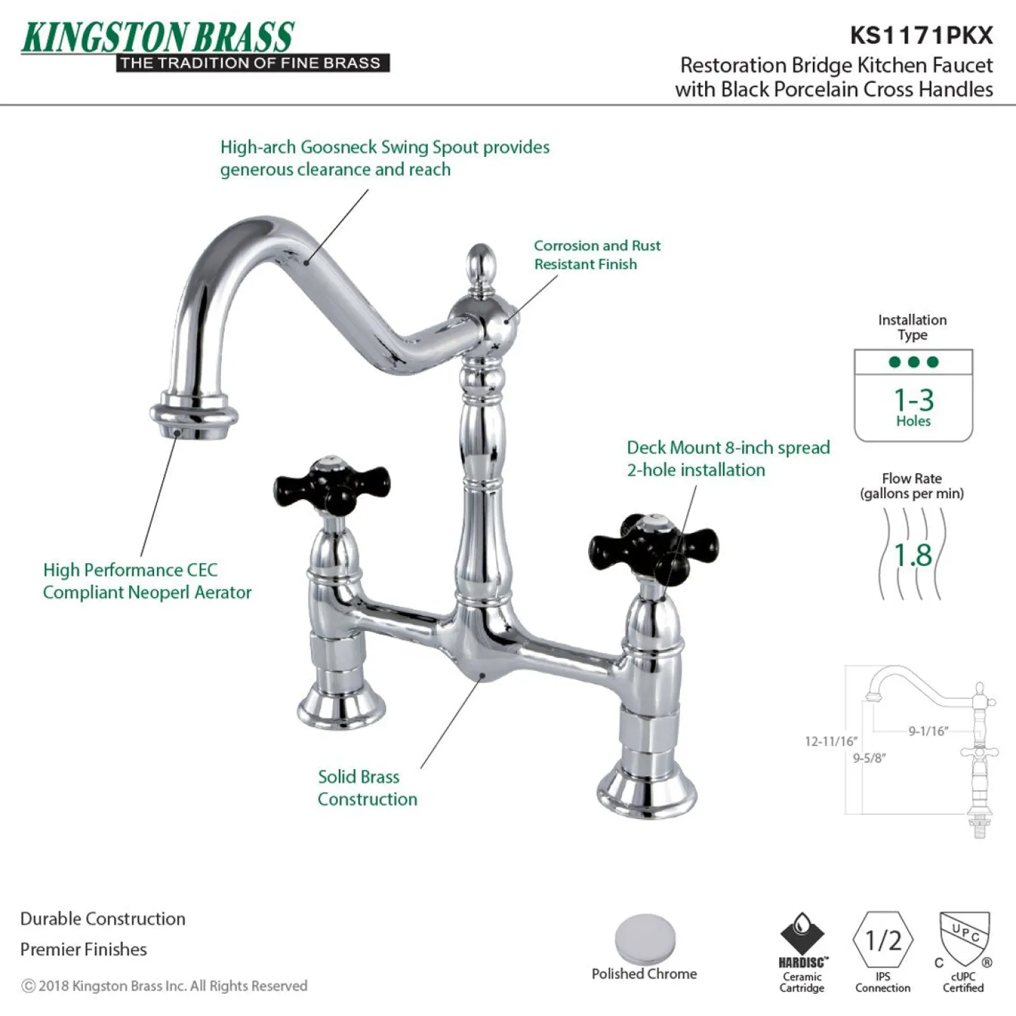 Kingston Brass Duchess 2-Hole 8" Centerset Kitchen Faucet Less Sprayer