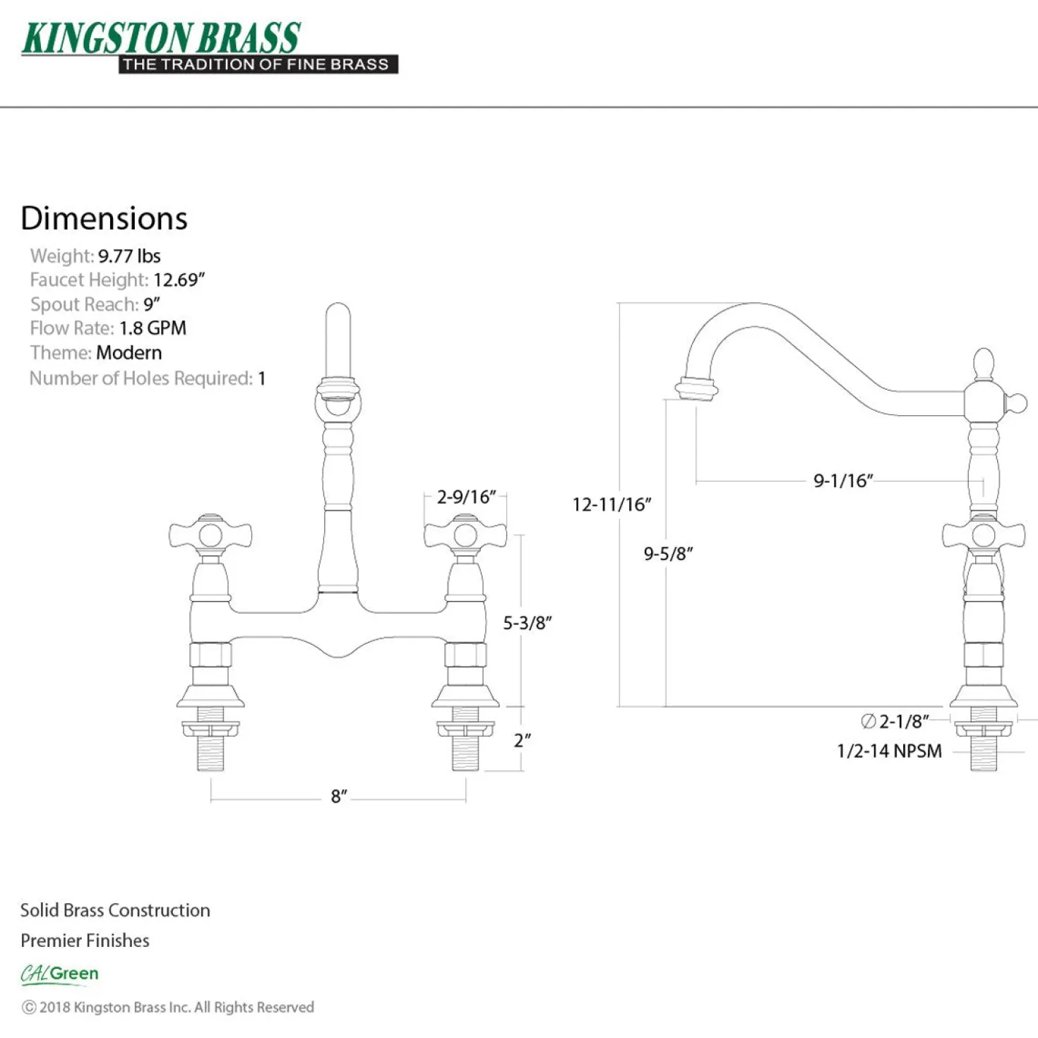 Kingston Brass Duchess 2-Hole 8" Centerset Kitchen Faucet Less Sprayer