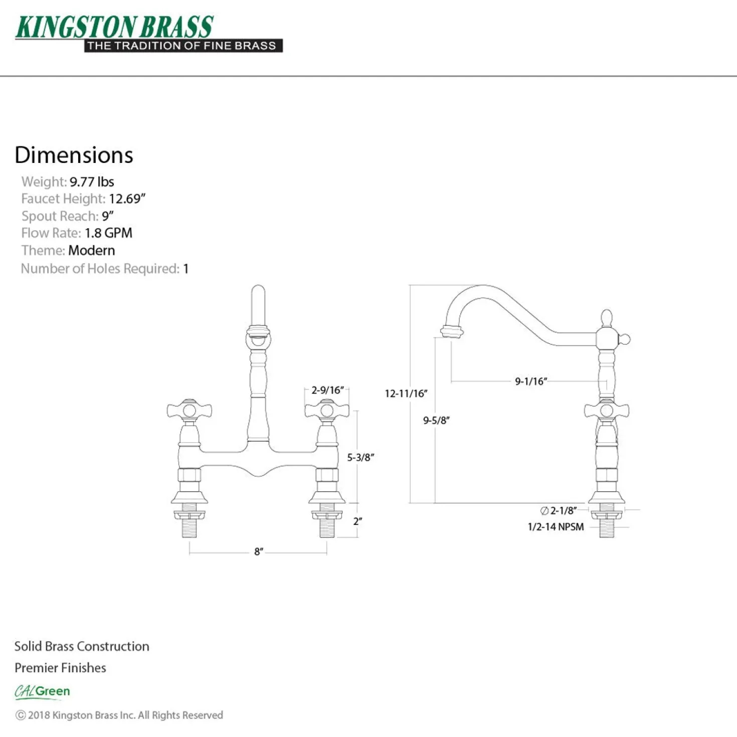 Kingston Brass Duchess 2-Hole 8" Centerset Kitchen Faucet Less Sprayer