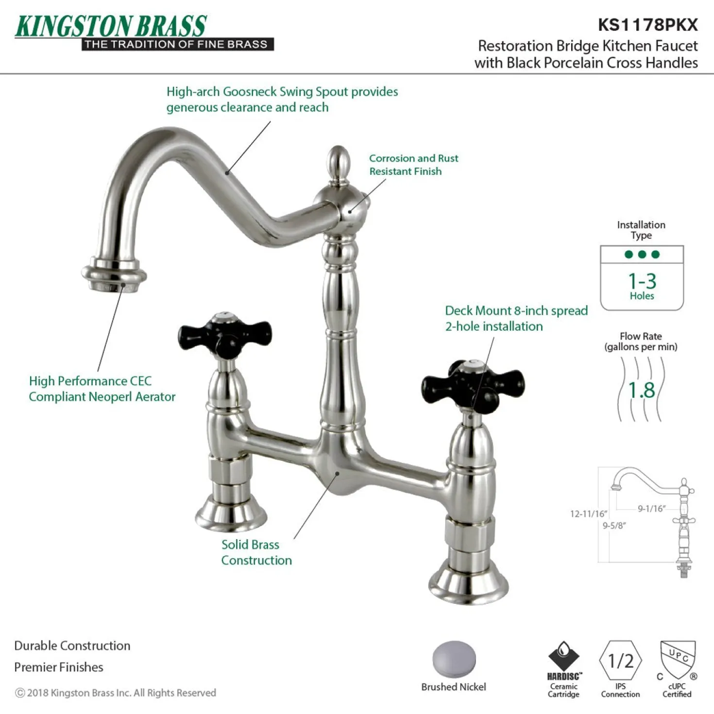 Kingston Brass Duchess 2-Hole 8" Centerset Kitchen Faucet Less Sprayer