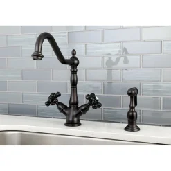 Kingston Brass Duchess 8-Inch Centerset Deck Mount Kitchen Faucet with Brass Sprayer