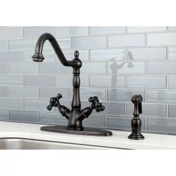 Kingston Brass Duchess 8-Inch Centerset Deck Mount Kitchen Faucet with Brass Sprayer