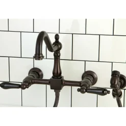 Kingston Brass Duchess 8-Inch Centerset Wall Mount Kitchen Faucet with Brass Sprayer