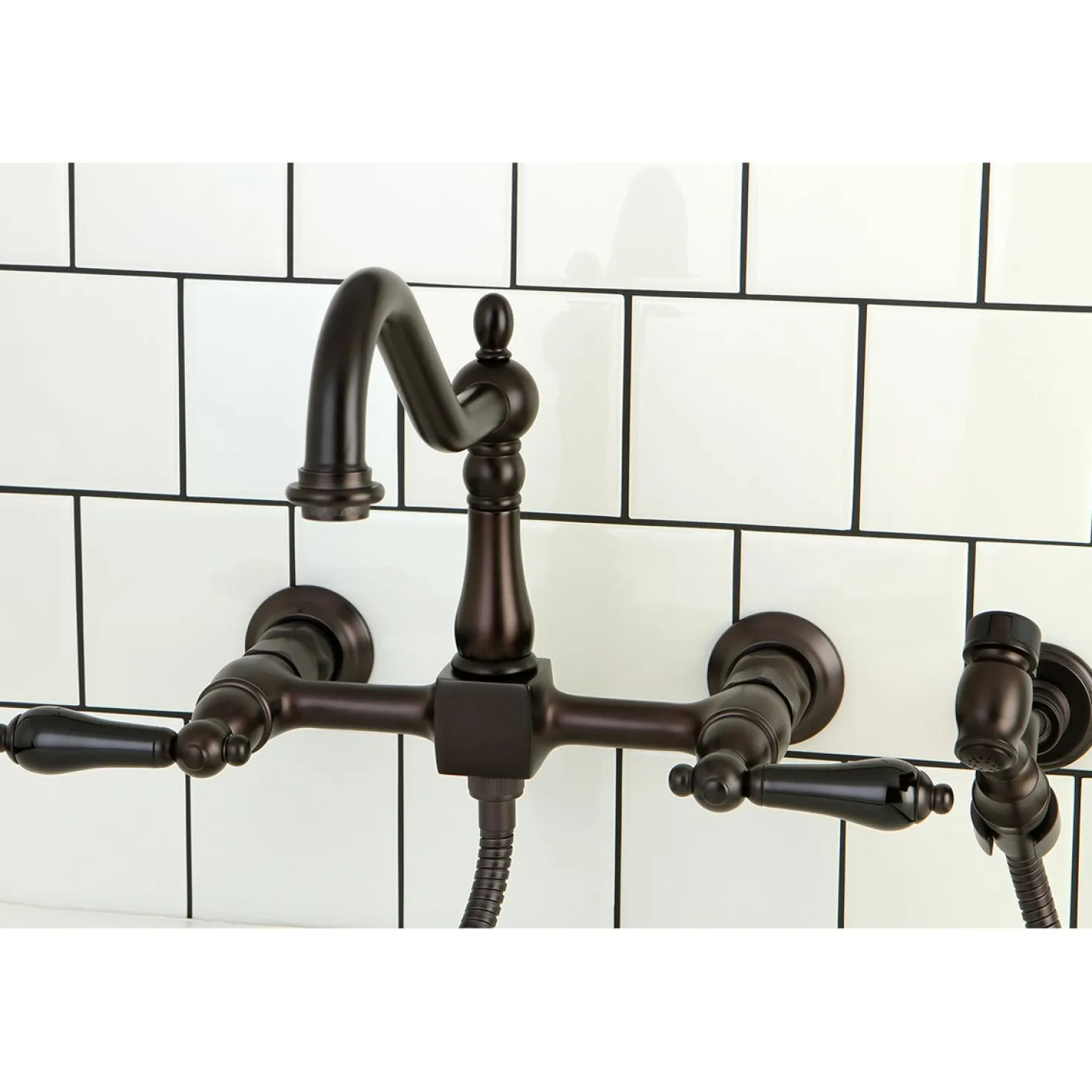 Kingston Brass Duchess 8-Inch Centerset Wall Mount Kitchen Faucet with Brass Sprayer