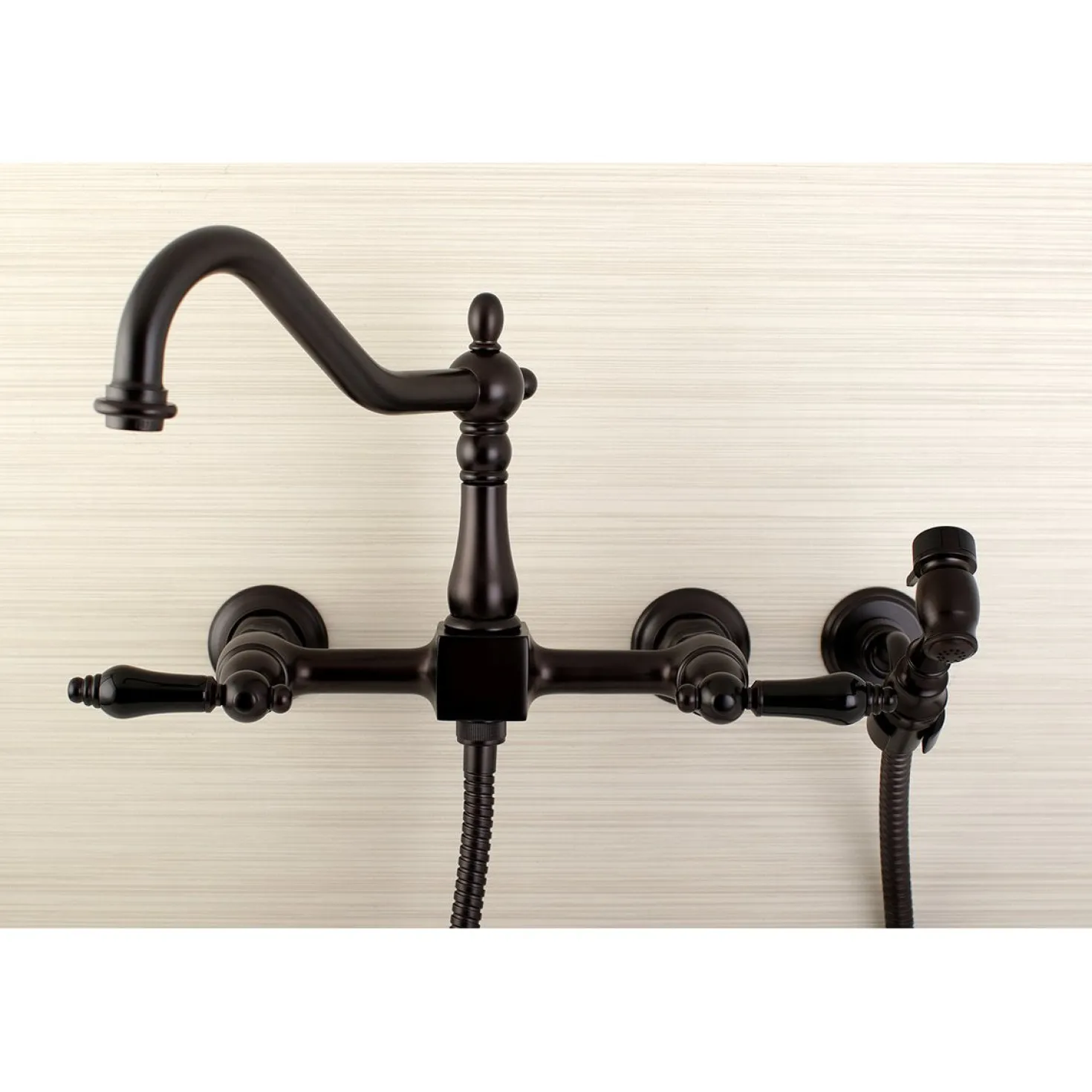 Kingston Brass Duchess 8-Inch Centerset Wall Mount Kitchen Faucet with Brass Sprayer