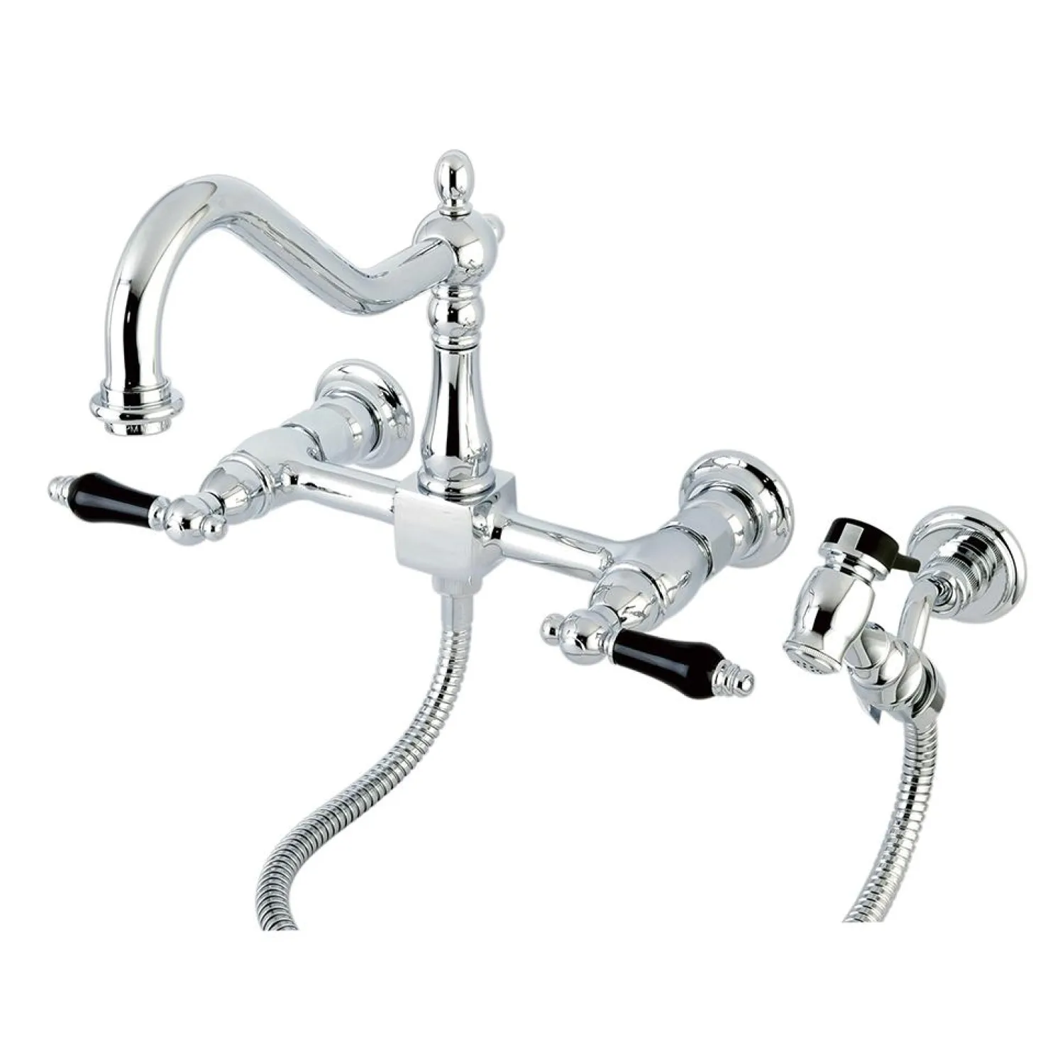 Kingston Brass Duchess 8-Inch Centerset Wall Mount Kitchen Faucet with Brass Sprayer