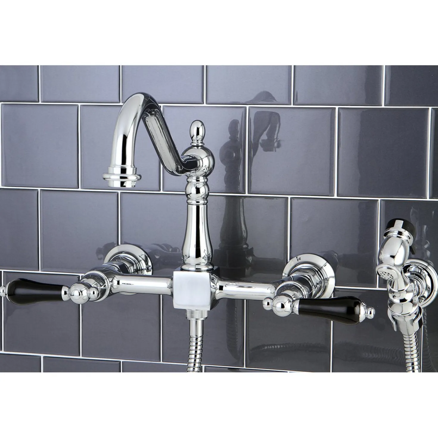 Kingston Brass Duchess 8-Inch Centerset Wall Mount Kitchen Faucet with Brass Sprayer
