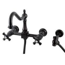Kingston Brass Duchess Wall Mount 8-Inch Centerset Kitchen Faucet with Brass Sprayer