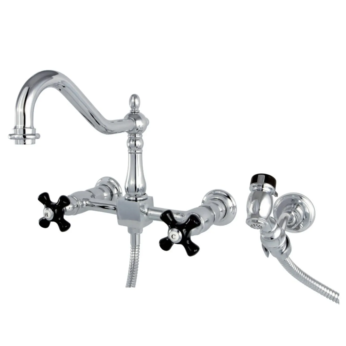 Kingston Brass Duchess Wall Mount 8-Inch Centerset Kitchen Faucet with Brass Sprayer