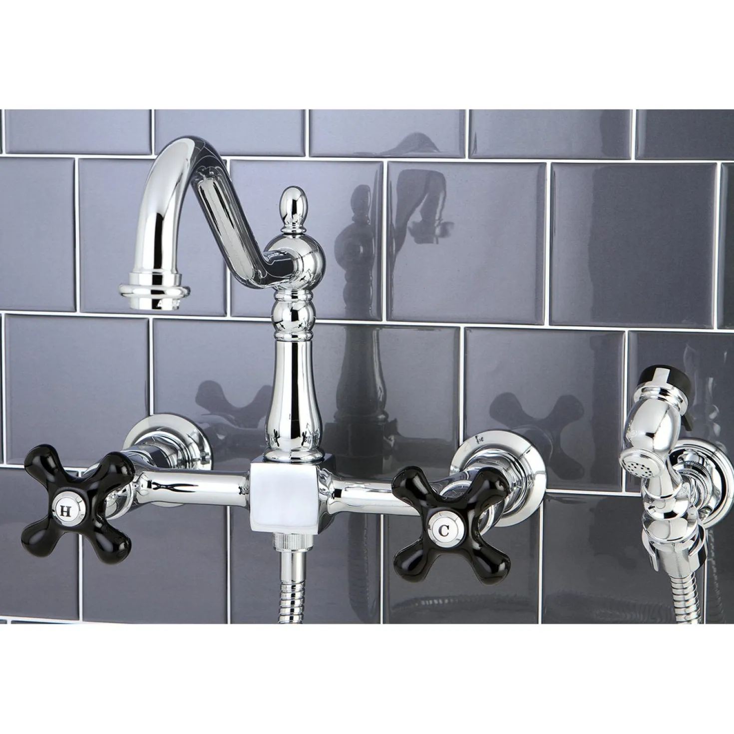 Kingston Brass Duchess Wall Mount 8-Inch Centerset Kitchen Faucet with Brass Sprayer