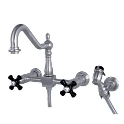 Kingston Brass Duchess Wall Mount 8-Inch Centerset Kitchen Faucet with Brass Sprayer