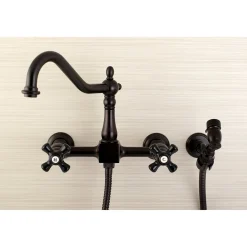 Kingston Brass Duchess Wall Mount 8-Inch Centerset Kitchen Faucet with Brass Sprayer