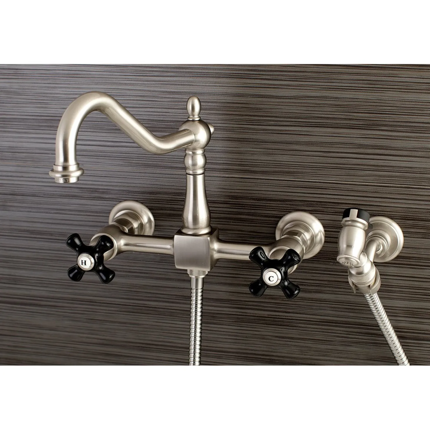 Kingston Brass Duchess Wall Mount 8-Inch Centerset Kitchen Faucet with Brass Sprayer