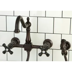 Kingston Brass Duchess Wall Mount 8-Inch Centerset Kitchen Faucet with Brass Sprayer