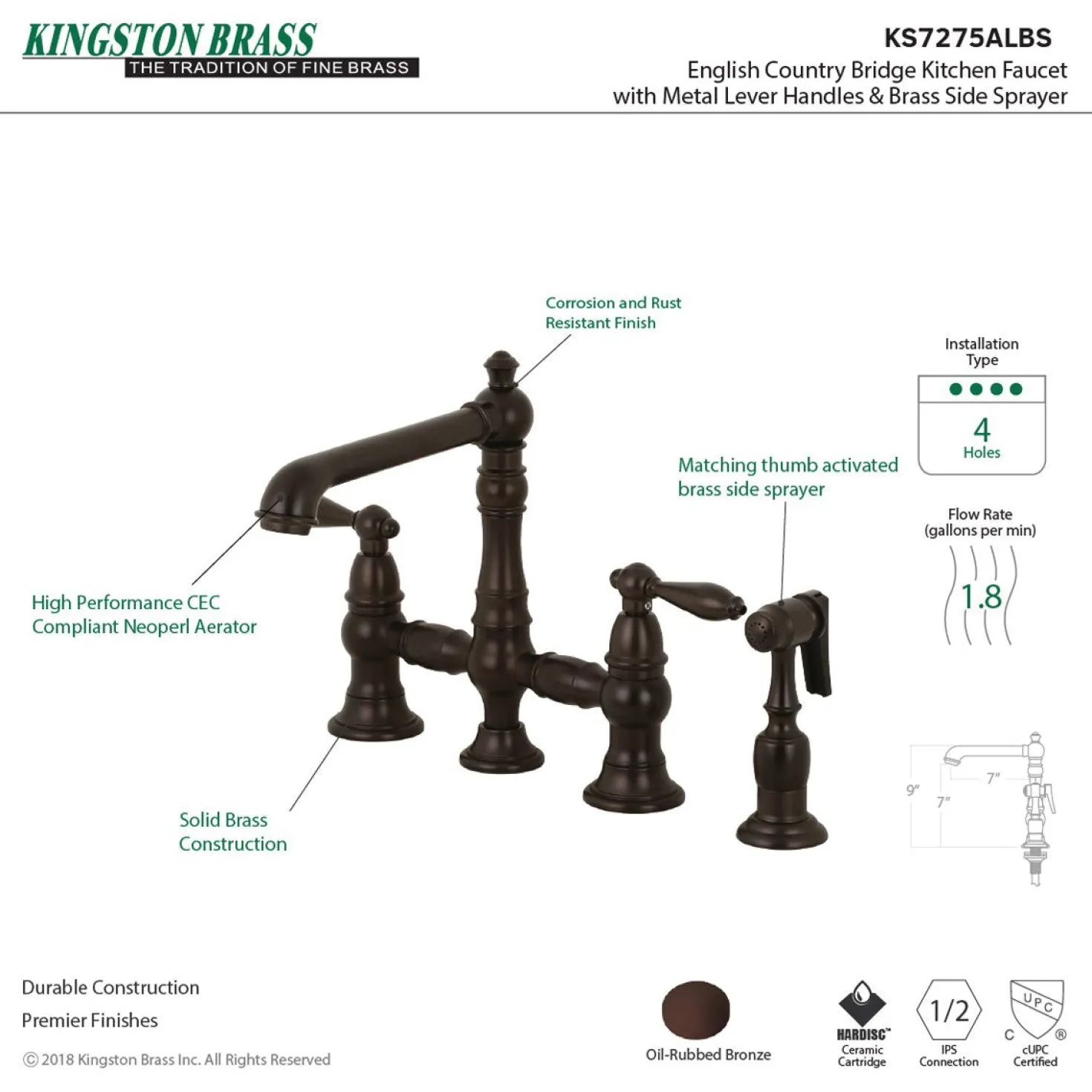 Kingston Brass English Country Kitchen Faucet with Side Sprayer