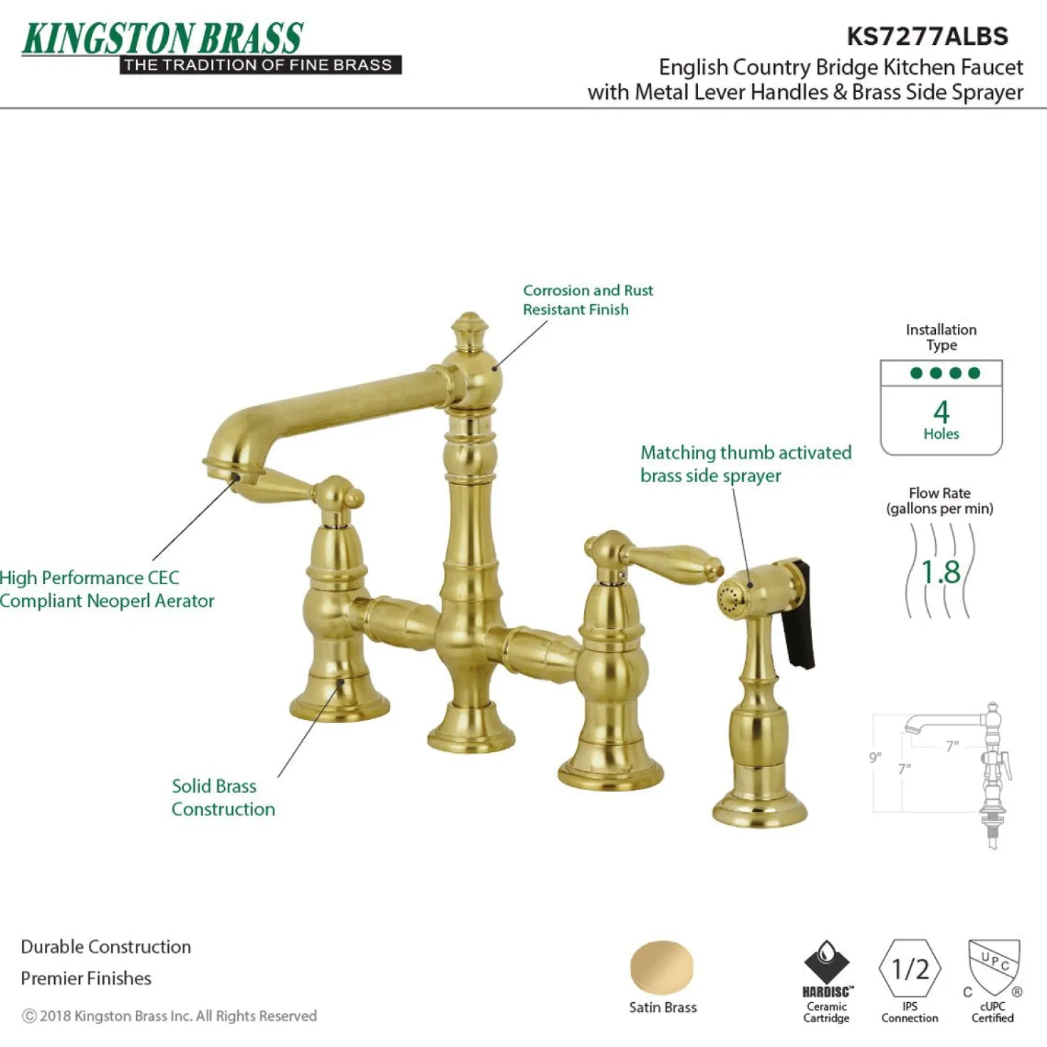 Kingston Brass English Country Kitchen Faucet with Side Sprayer