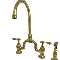 Kingston Brass English Country Deck Mount Kitchen Bridge Faucet with Brass Sprayer