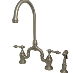 Kingston Brass English Country Deck Mount Kitchen Bridge Faucet with Brass Sprayer