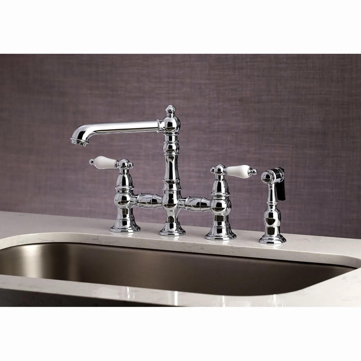 Kingston Brass English Country 4-Hole 8" Bridge Kitchen Faucet with Sprayer