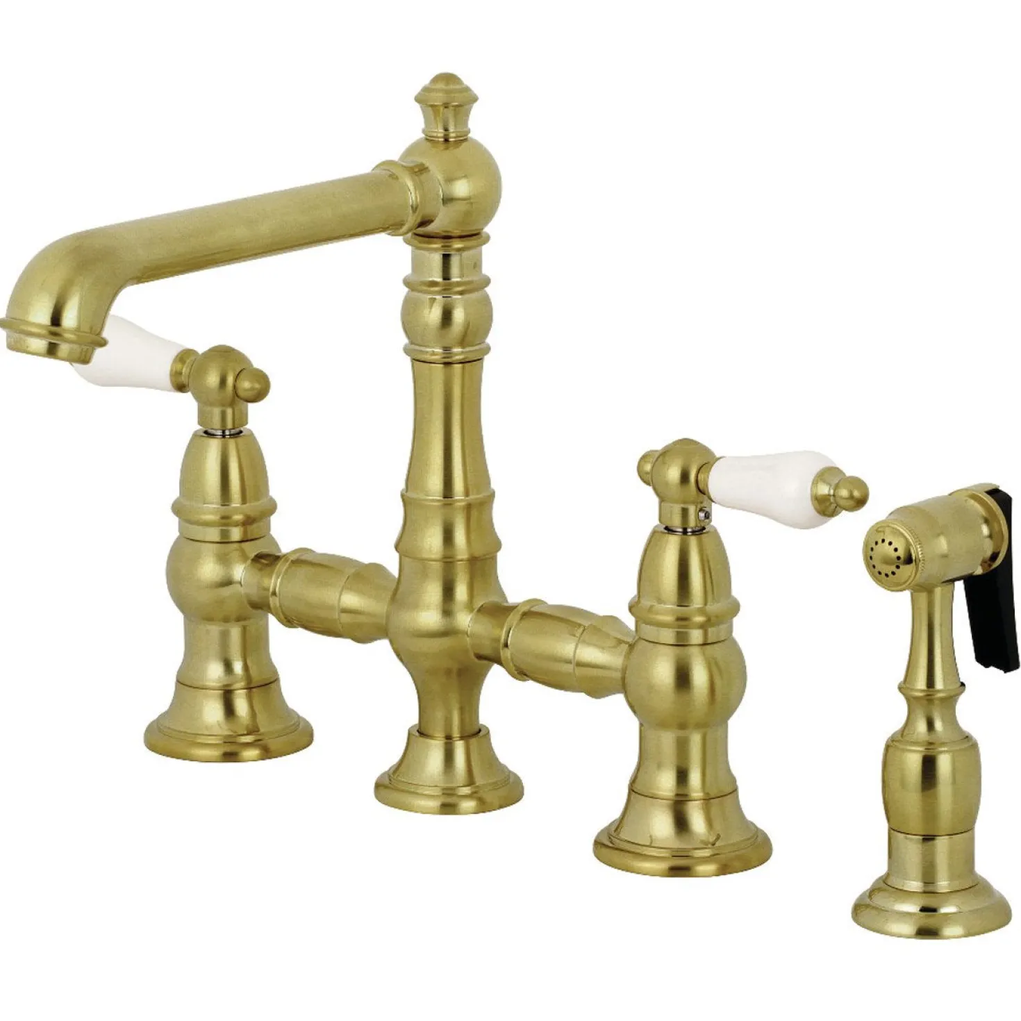 Kingston Brass English Country 4-Hole 8" Bridge Kitchen Faucet with Sprayer