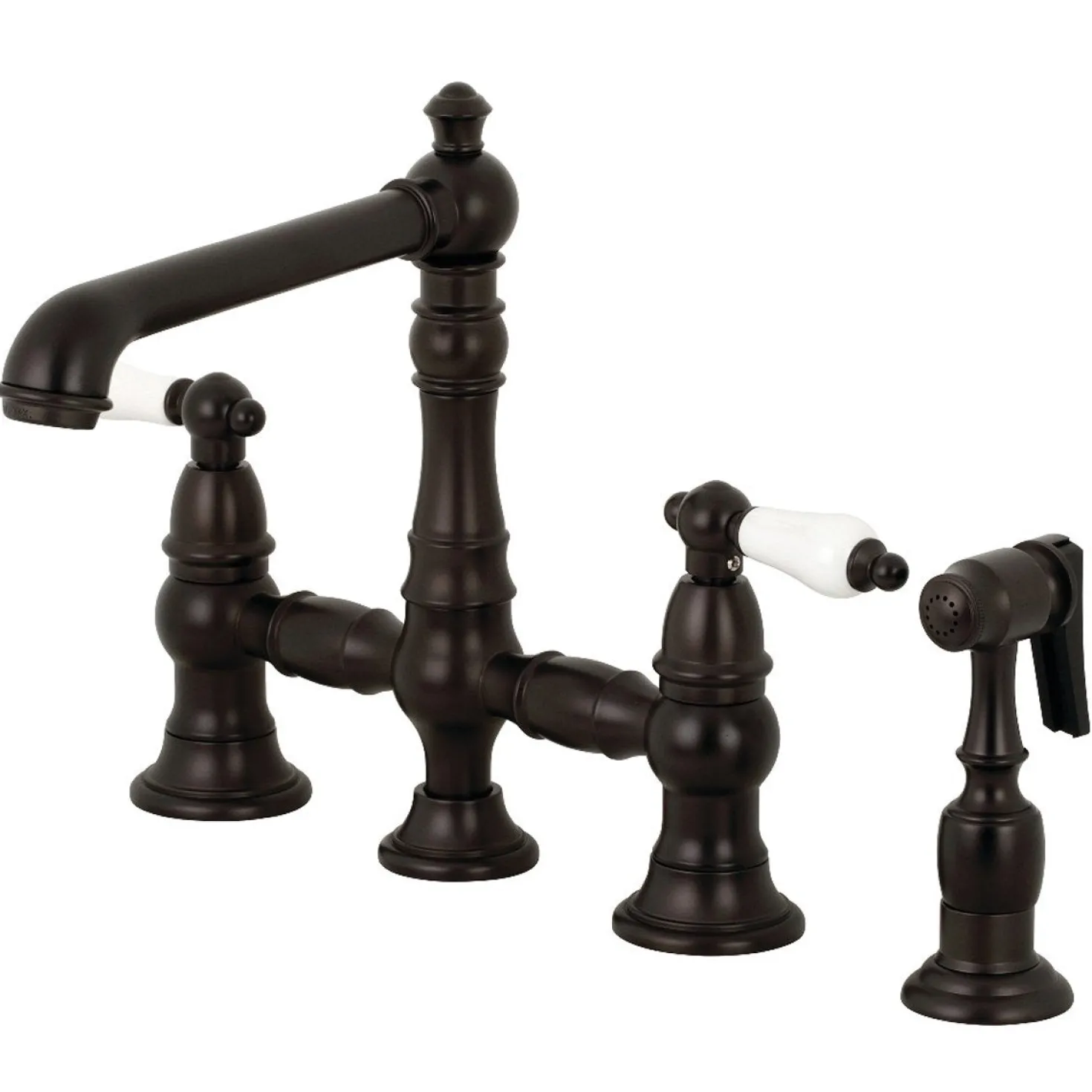 Kingston Brass English Country 4-Hole 8" Bridge Kitchen Faucet with Sprayer