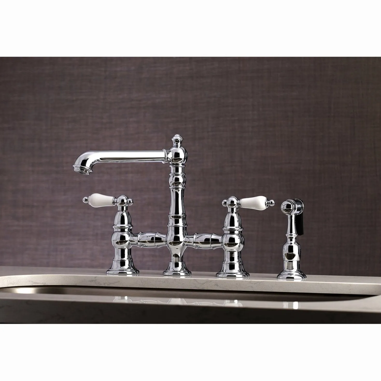 Kingston Brass English Country 4-Hole 8" Bridge Kitchen Faucet with Sprayer