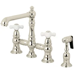 Kingston Brass English Country 8" Bridge 4-Hole Kitchen Faucet with Sprayer