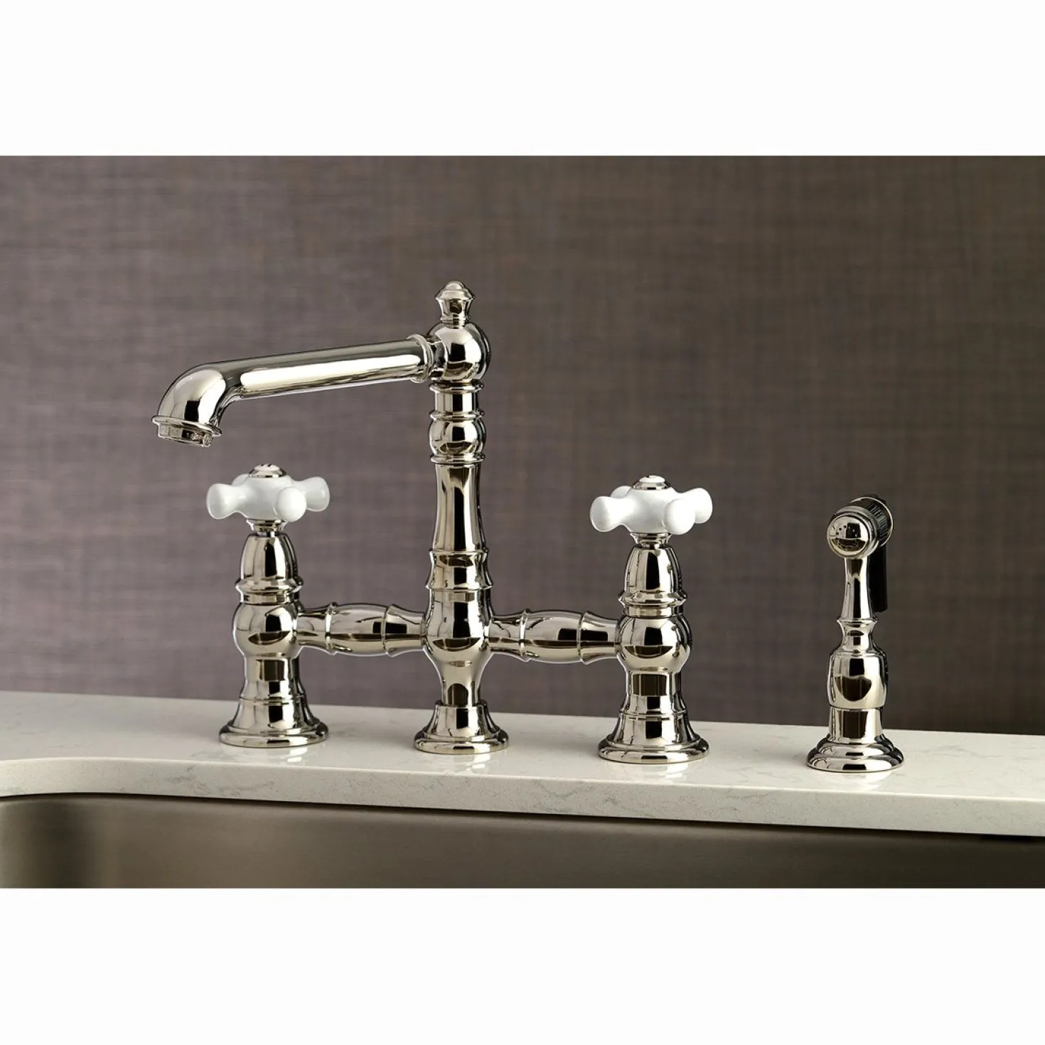 Kingston Brass English Country 8" Bridge 4-Hole Kitchen Faucet with Sprayer