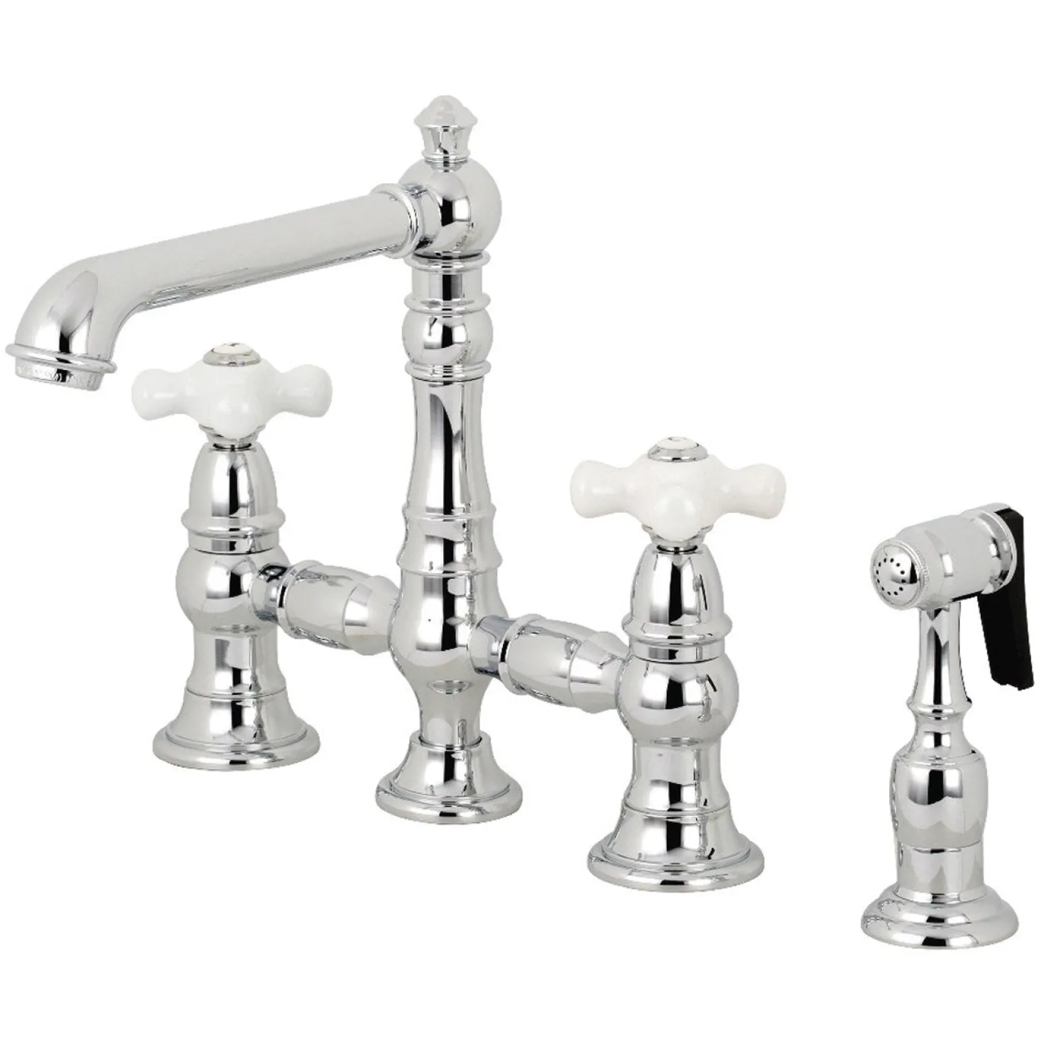 Kingston Brass English Country 8" Bridge 4-Hole Kitchen Faucet with Sprayer