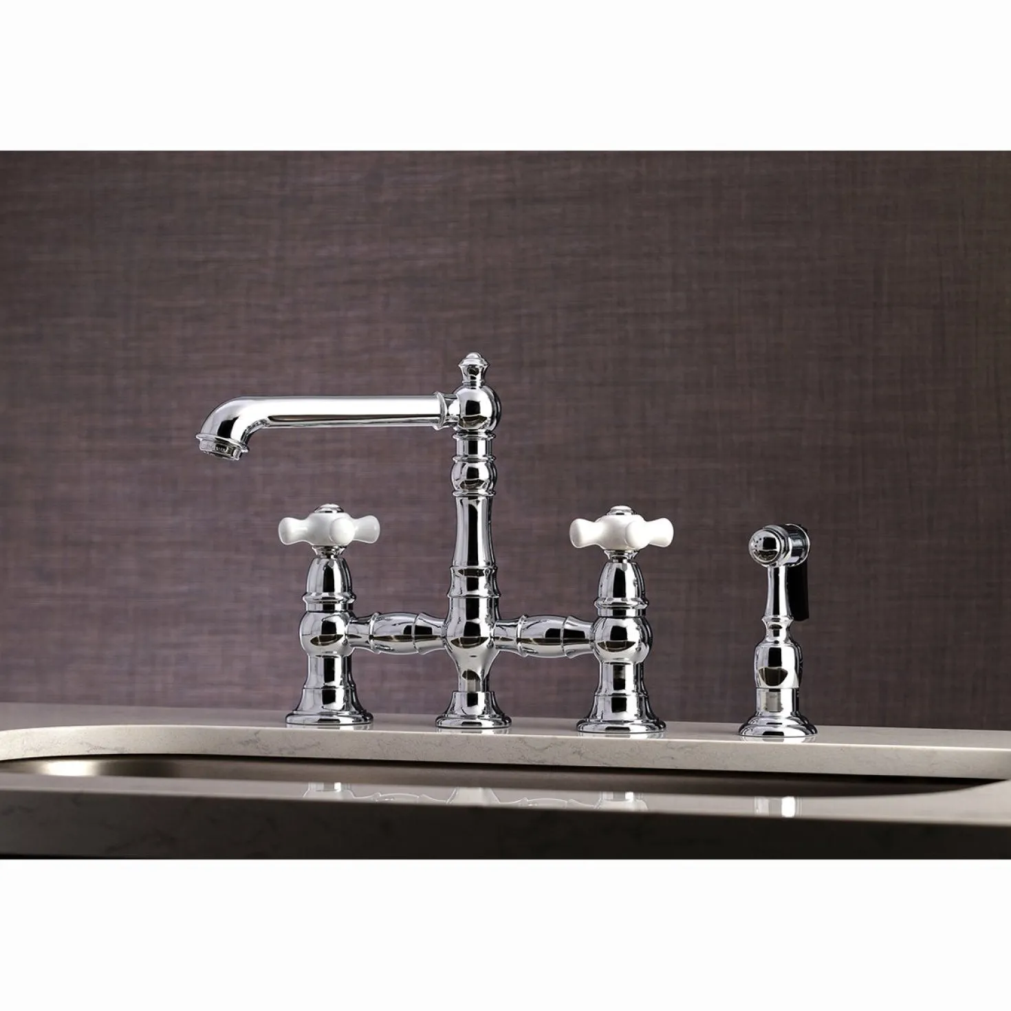 Kingston Brass English Country 8" Bridge 4-Hole Kitchen Faucet with Sprayer