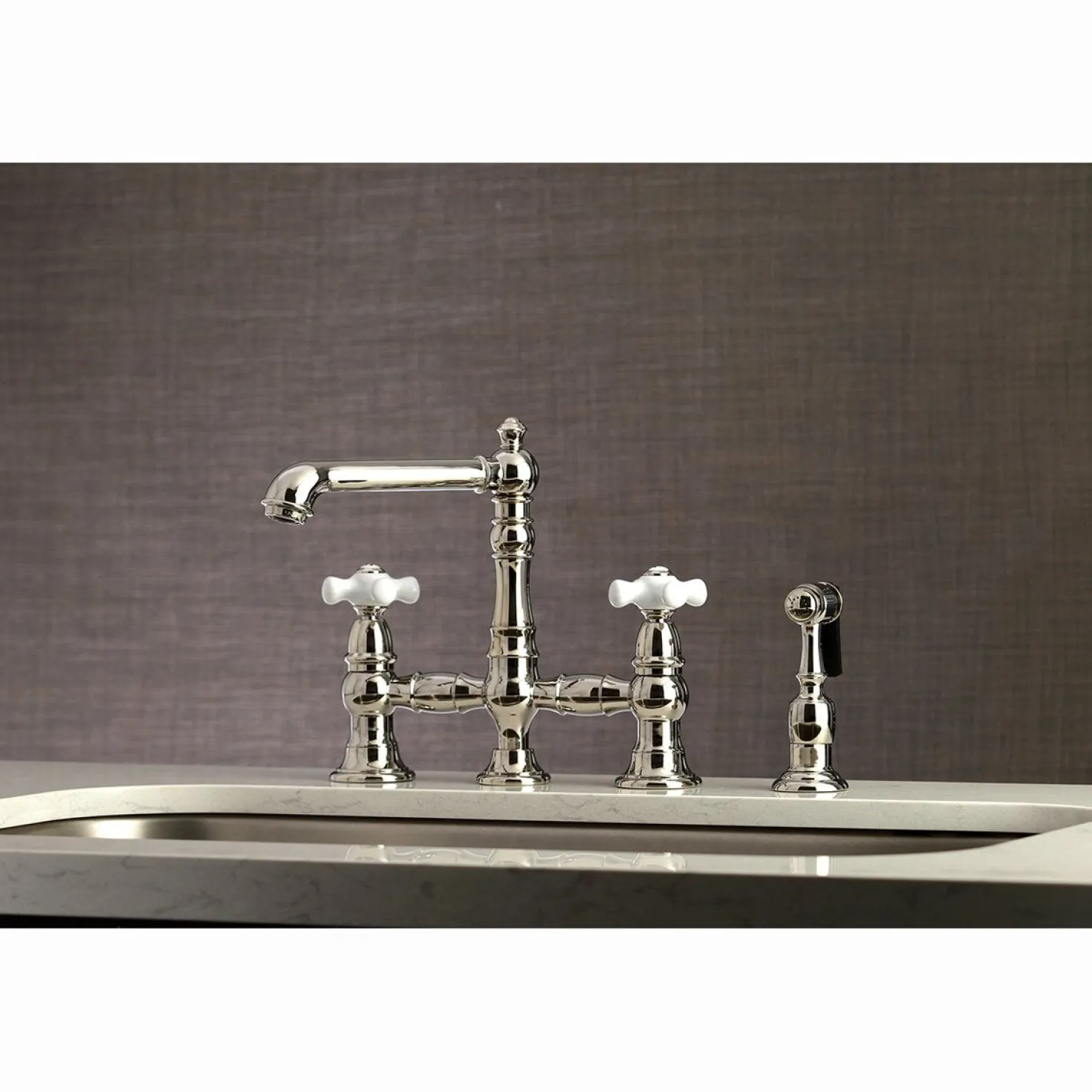 Kingston Brass English Country 8" Bridge 4-Hole Kitchen Faucet with Sprayer