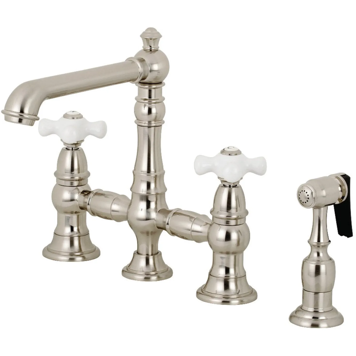 Kingston Brass English Country 8" Bridge 4-Hole Kitchen Faucet with Sprayer