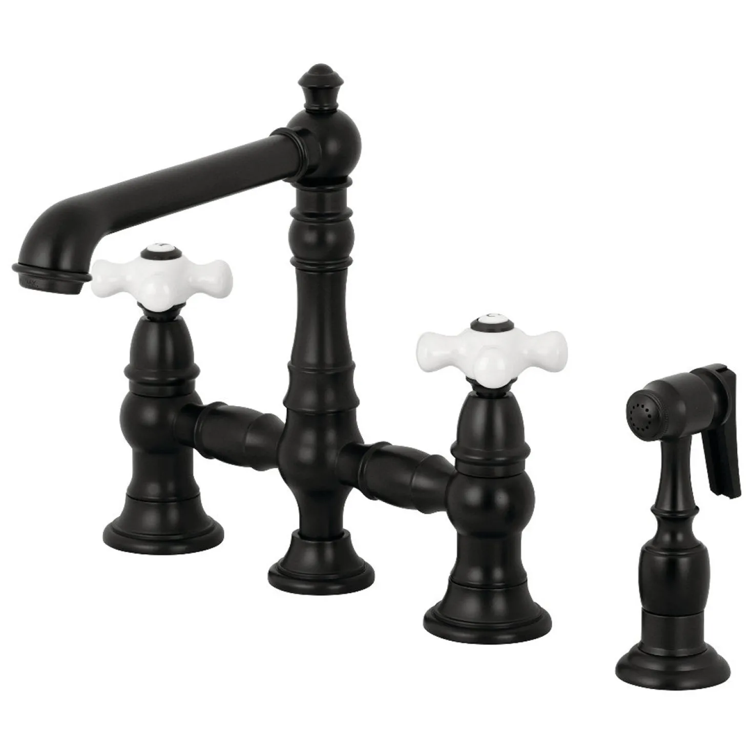 Kingston Brass English Country 8" Bridge 4-Hole Kitchen Faucet with Sprayer