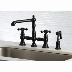 Kingston Brass English Country 8" Bridge Kitchen Faucet with Sprayer