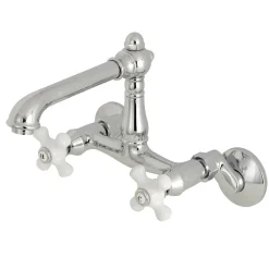 Kingston Brass English Country 2-Hole 6-Inch Adjustable Center Wall Mount Kitchen Faucet