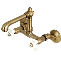 Kingston Brass English Country 2-Hole 6-Inch Adjustable Center Wall Mount Kitchen Faucet