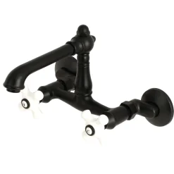 Kingston Brass English Country 2-Hole 6-Inch Adjustable Center Wall Mount Kitchen Faucet