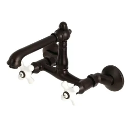 Kingston Brass English Country 2-Hole 6-Inch Adjustable Center Wall Mount Kitchen Faucet