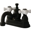 Kingston Brass English Country 4" Centerset Lavatory Faucet with Heritage Spout and Porcelain Cross Handle